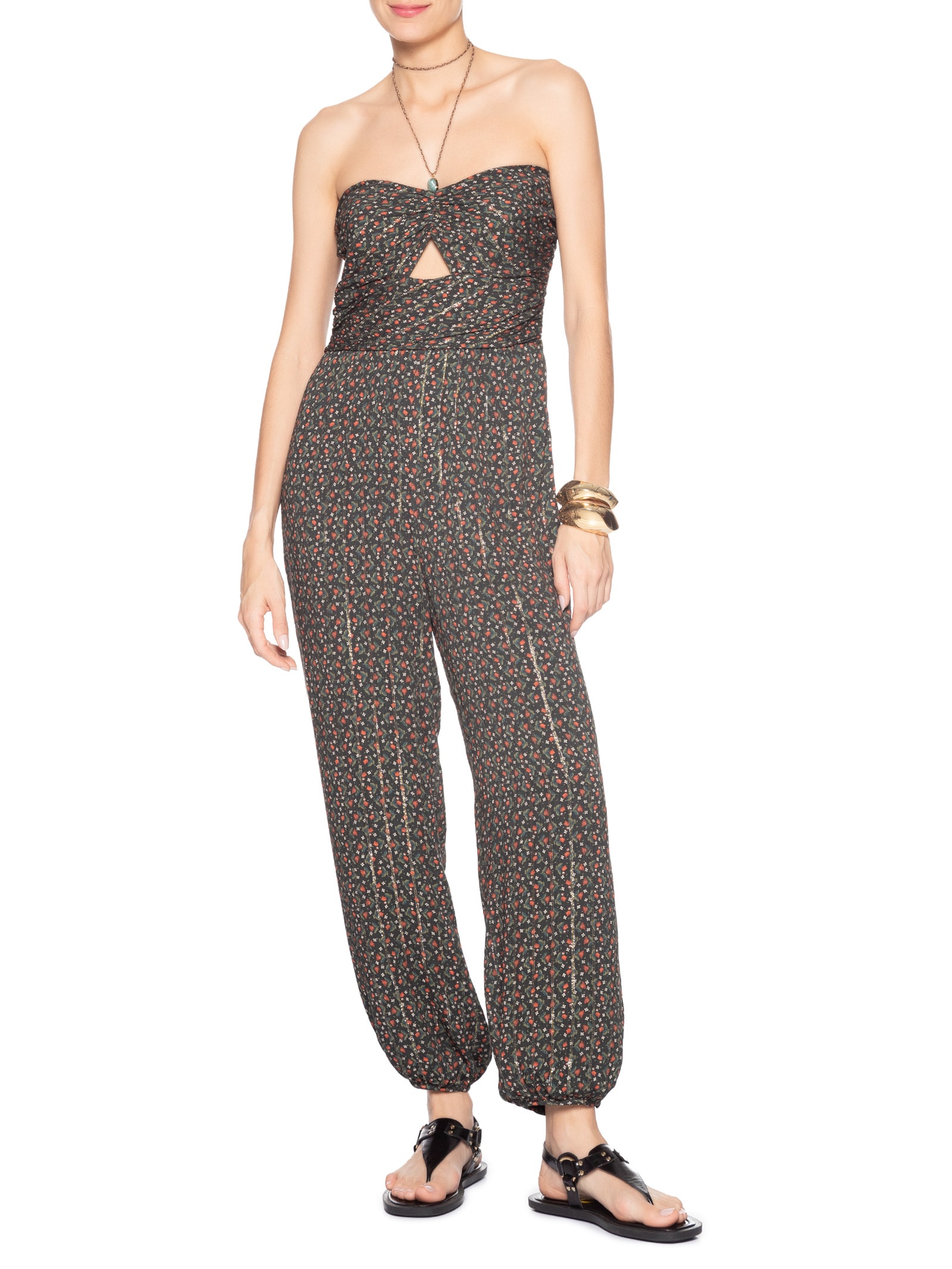 Macacão Feminino Sem Alça Estampa Serena Preto Maria Filó