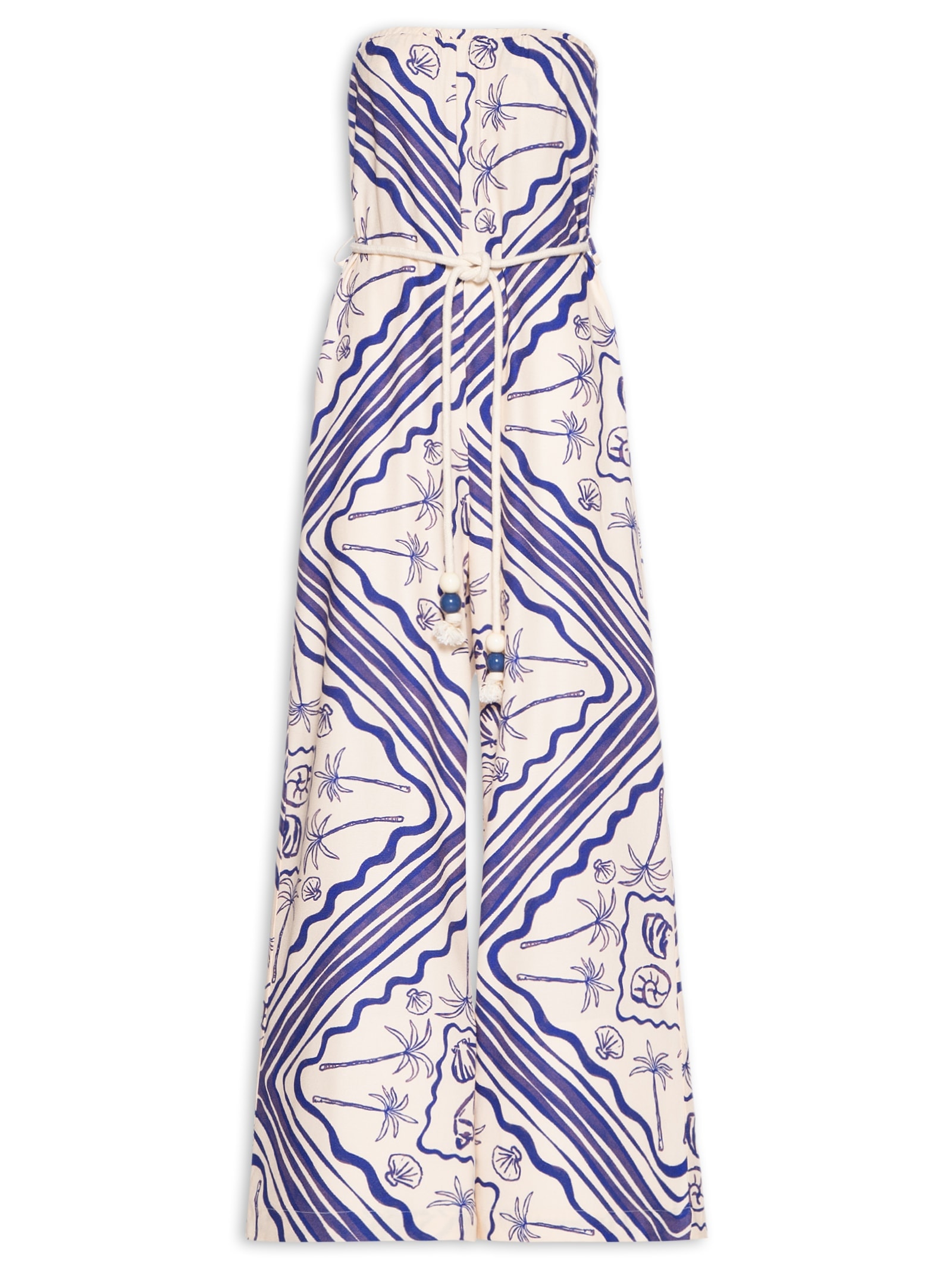 Macacão Feminino Sem Alças Cinto Corda Azul Cacay