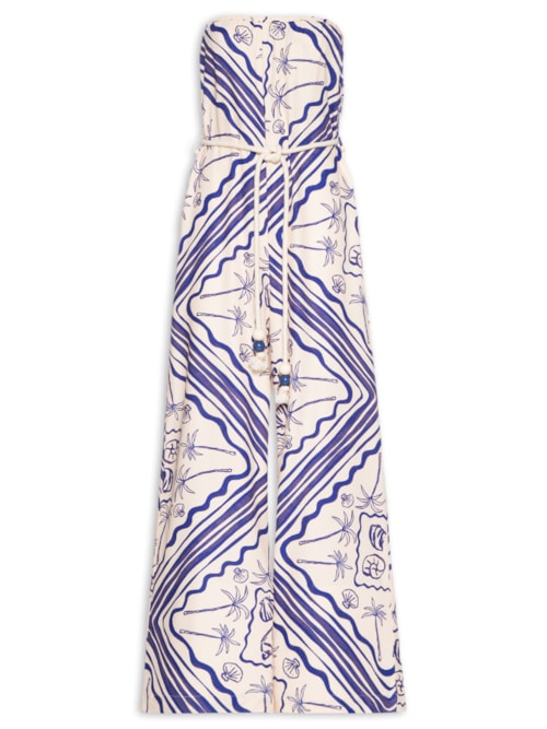 Macacão Feminino Sem Alças Cinto Corda – Azul