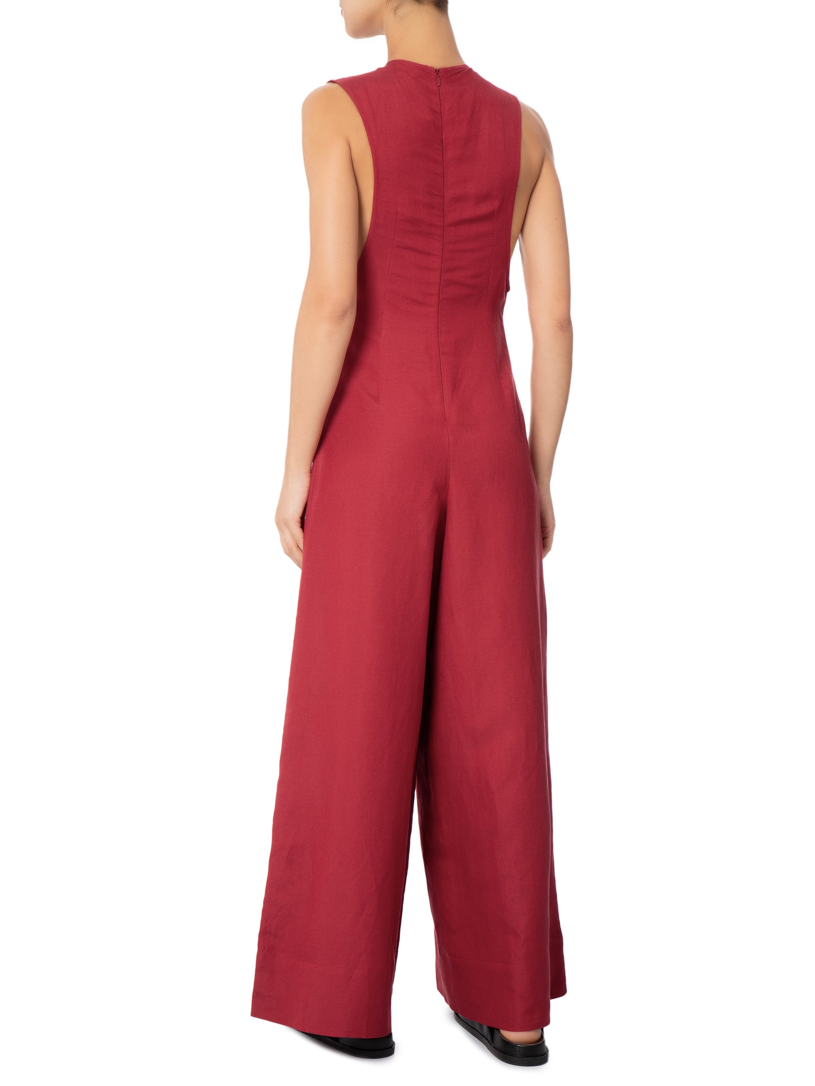 Macacão Feminino Sleveless Linen Amarração Vermelho Osklen