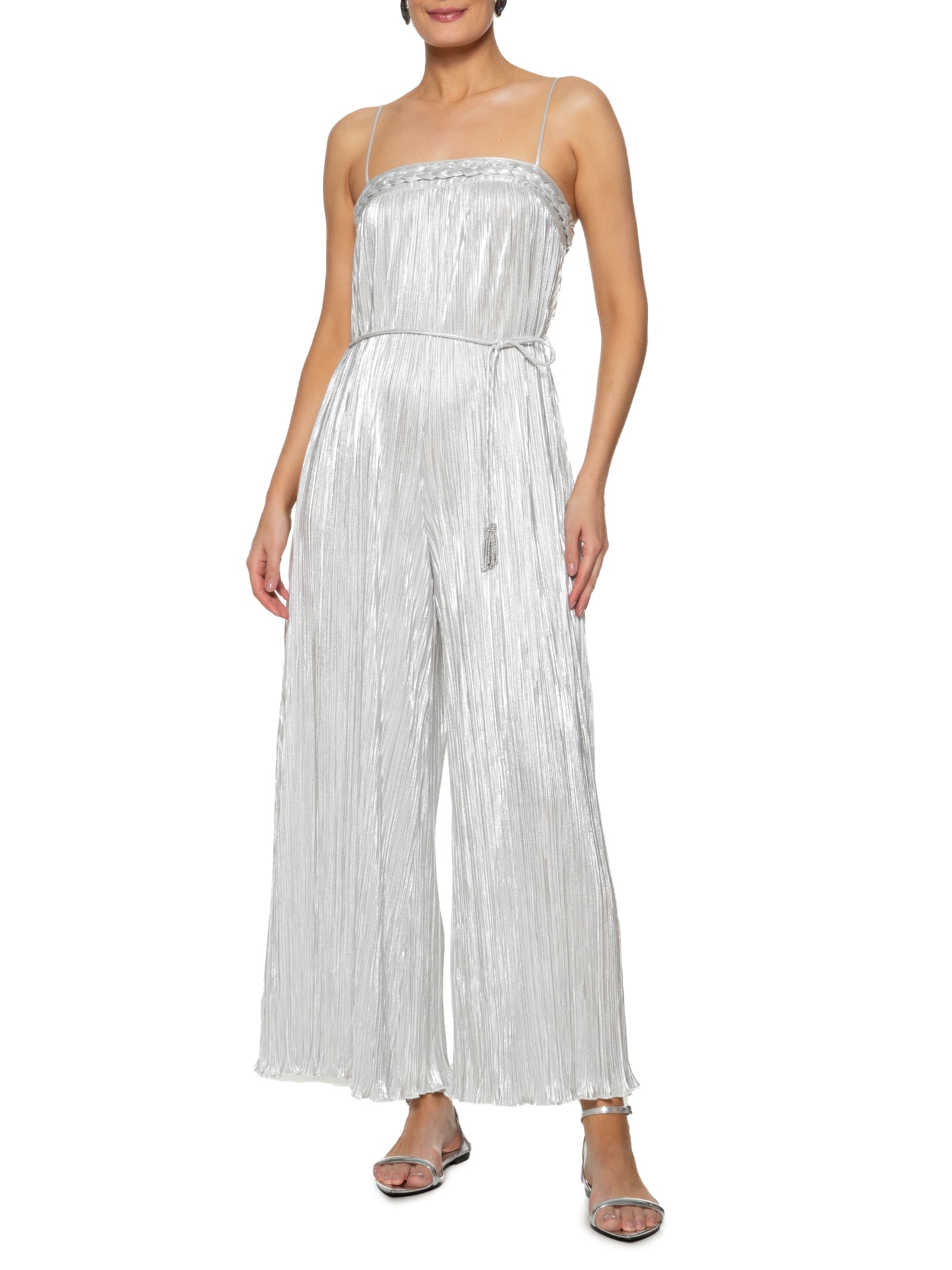 Macacão Feminino Trança Plissado Prata Farm