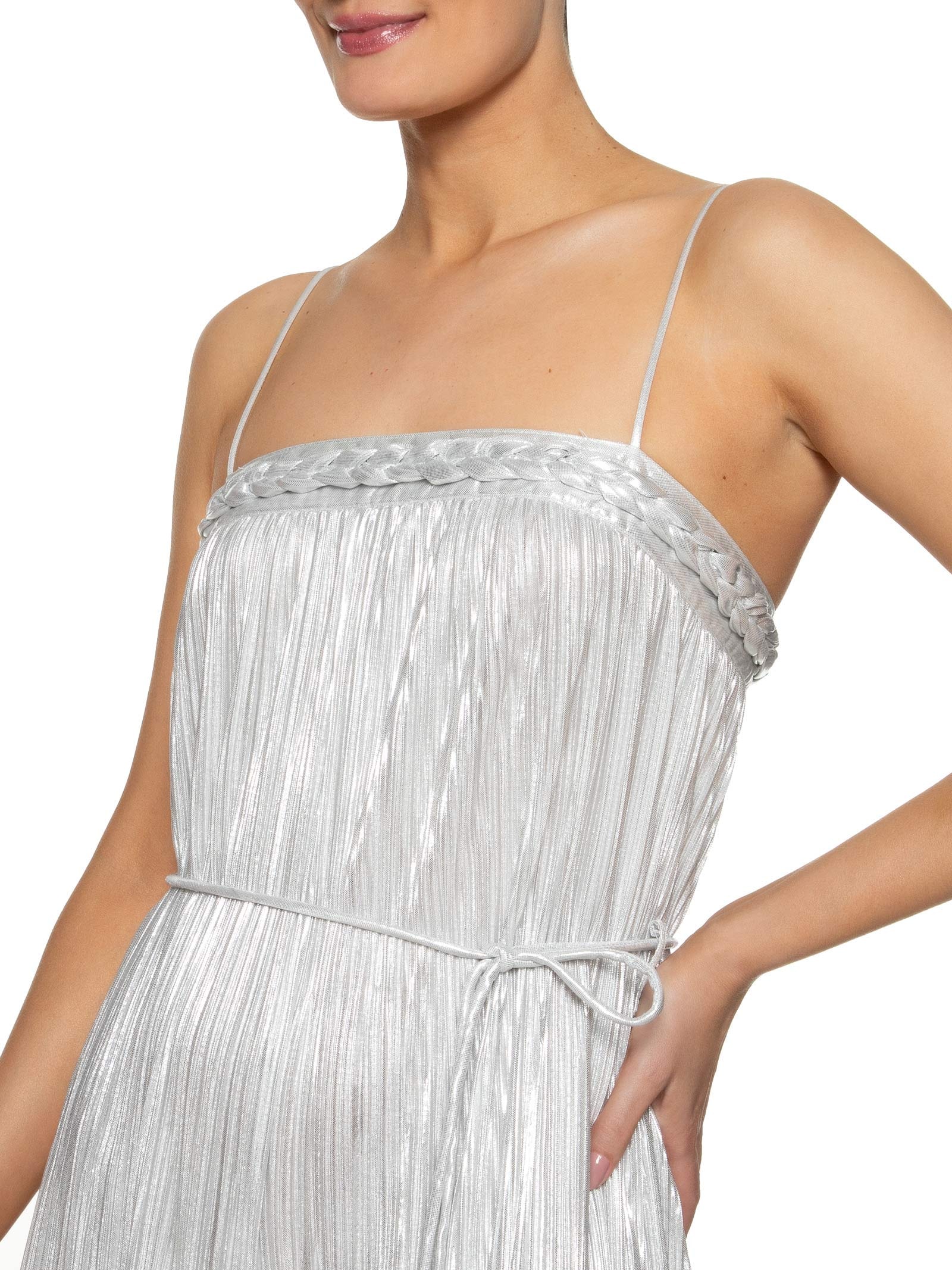 Macacão Feminino Trança Plissado Prata Farm