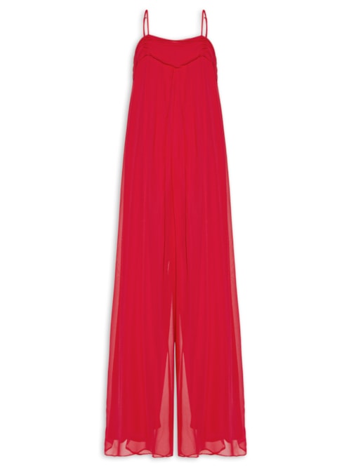 Macacão Feminino Transparência Decote Drapeado - Vermelho