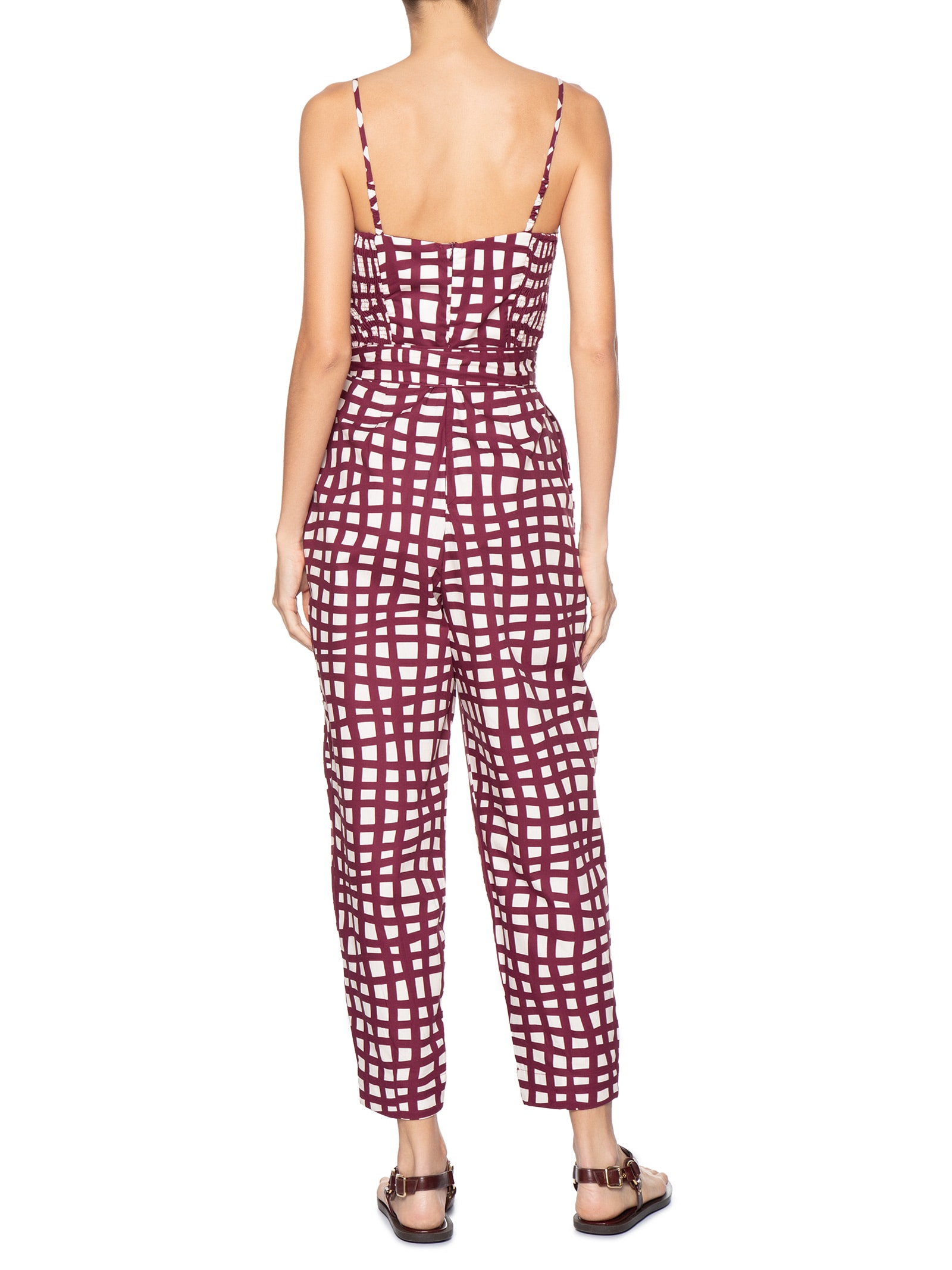 Macacão Feminino Tricoline Estampa Trama Vermelho Dress To