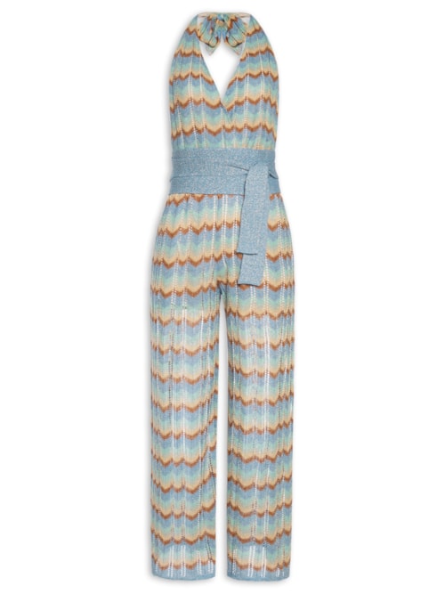 Macacão Feminino Tricot Frente Única Amarração – Azul