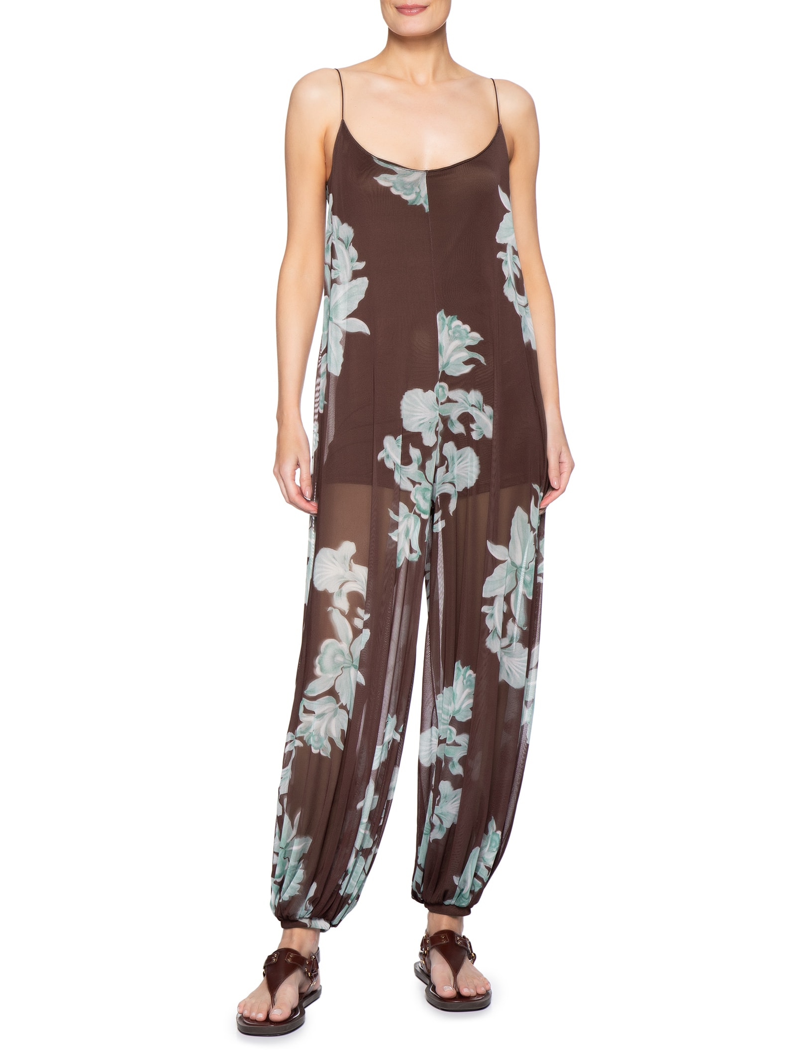 Macacão Feminino Tule Estampa Lagoa Marrom Dress To