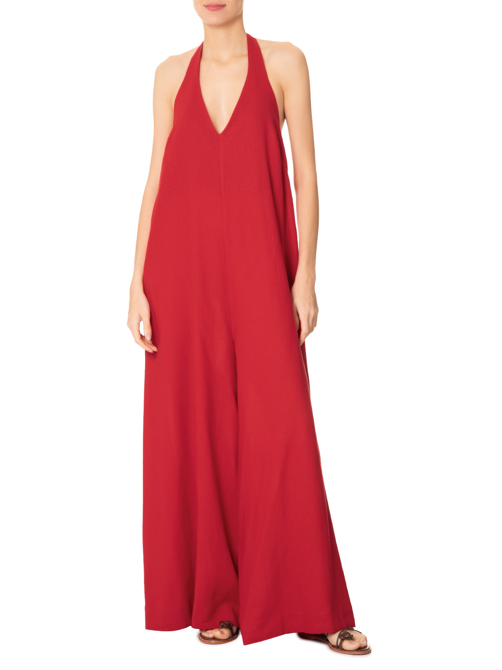 Macacão Frente Feminino Única Pantalona Vermelho Farm