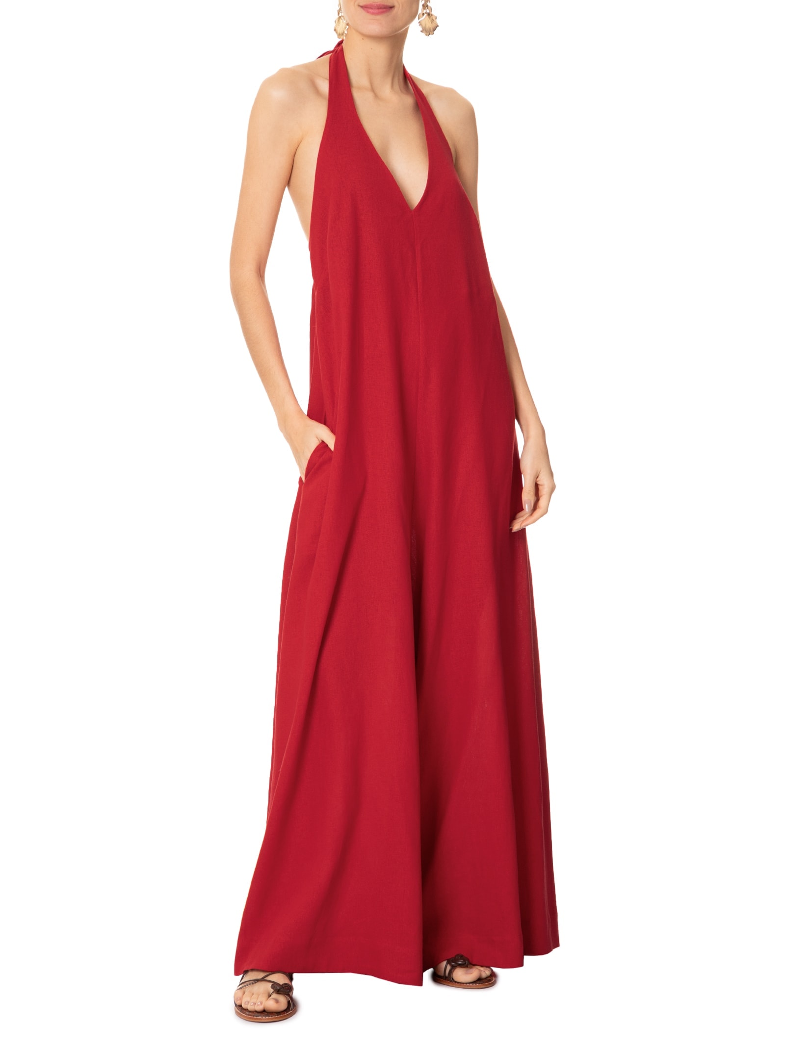 Macacão Frente Feminino Única Pantalona Vermelho Farm