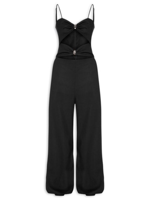 Macacão Longo De Alças Com Linho – Preto