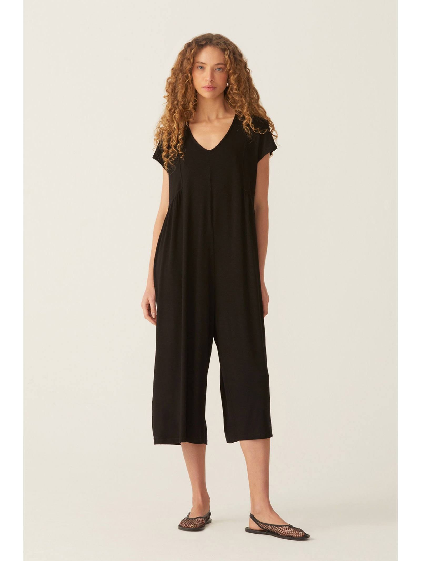 Macacão Pantacourt Preto Modal Eloa Yogini