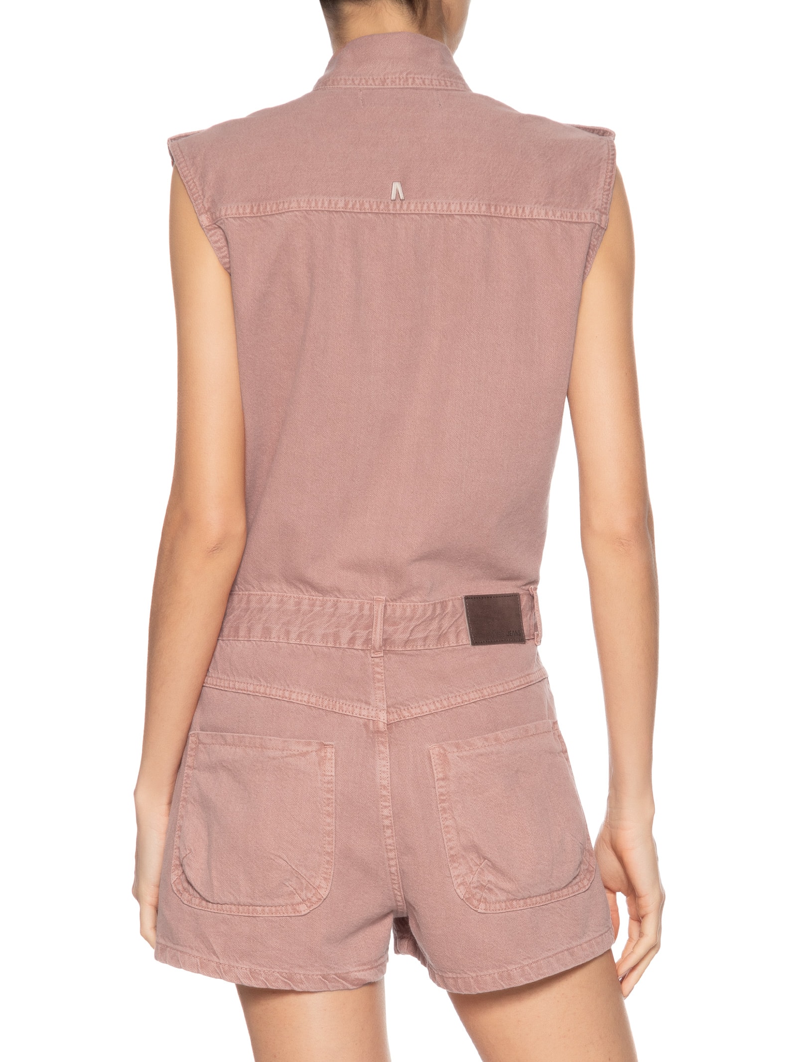Macacão Sarja Curto Cargo Com Pregas Rosa Animale Jeans