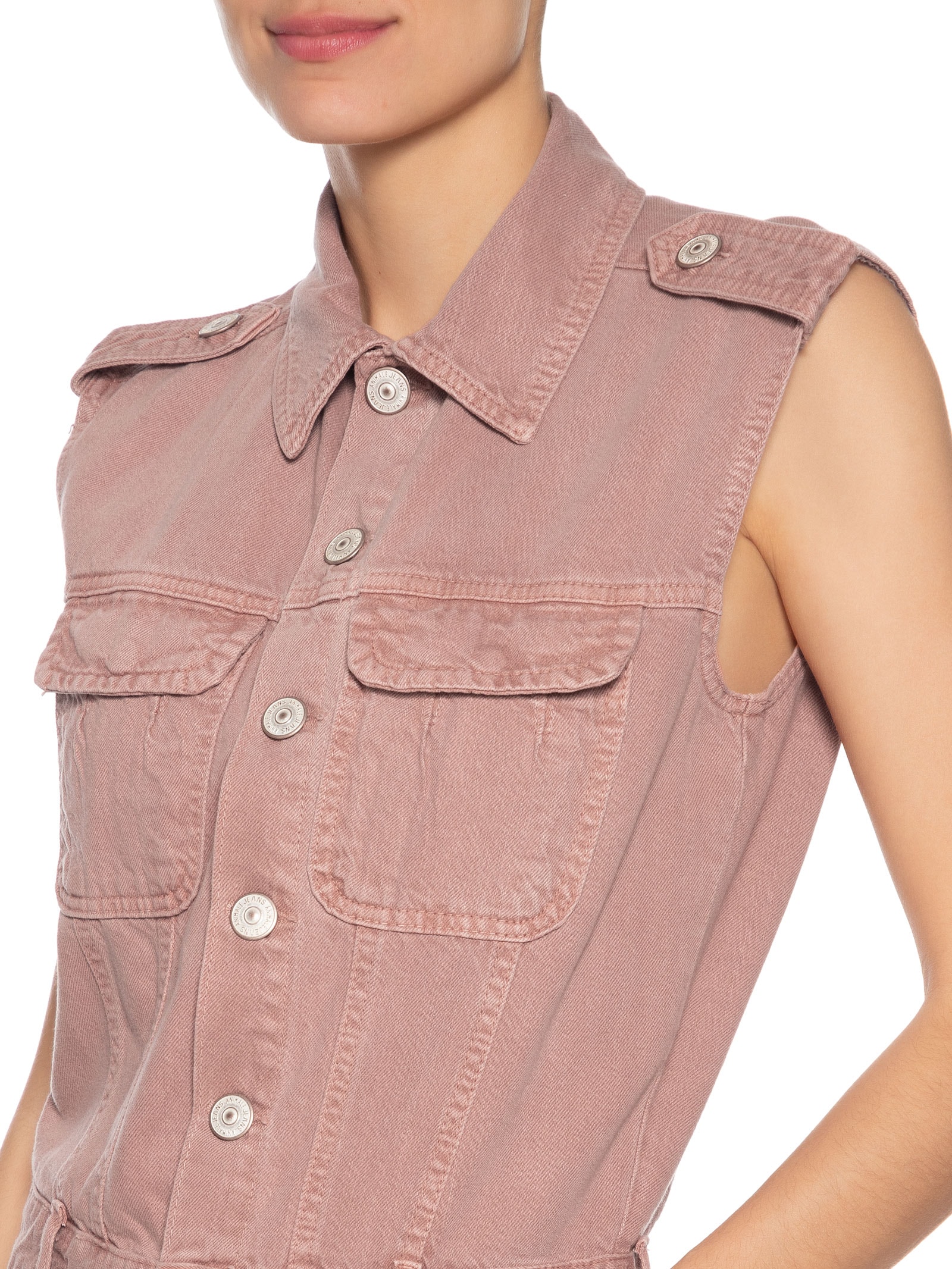 Macacão Sarja Curto Cargo Com Pregas Rosa Animale Jeans