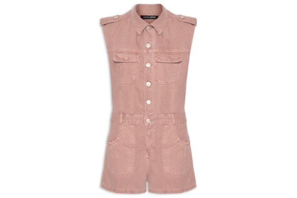 Macacão Sarja Curto Cargo Com Pregas - Rosa