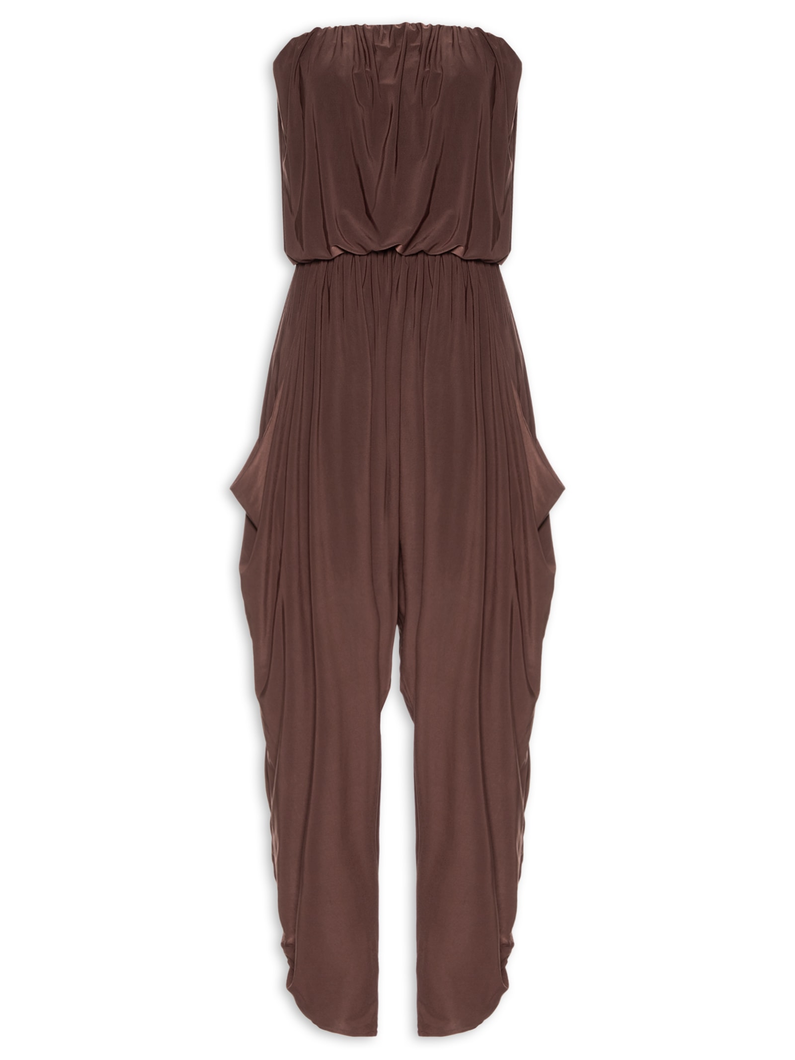 Macacão Sem Alça Franzido Marrom Animale