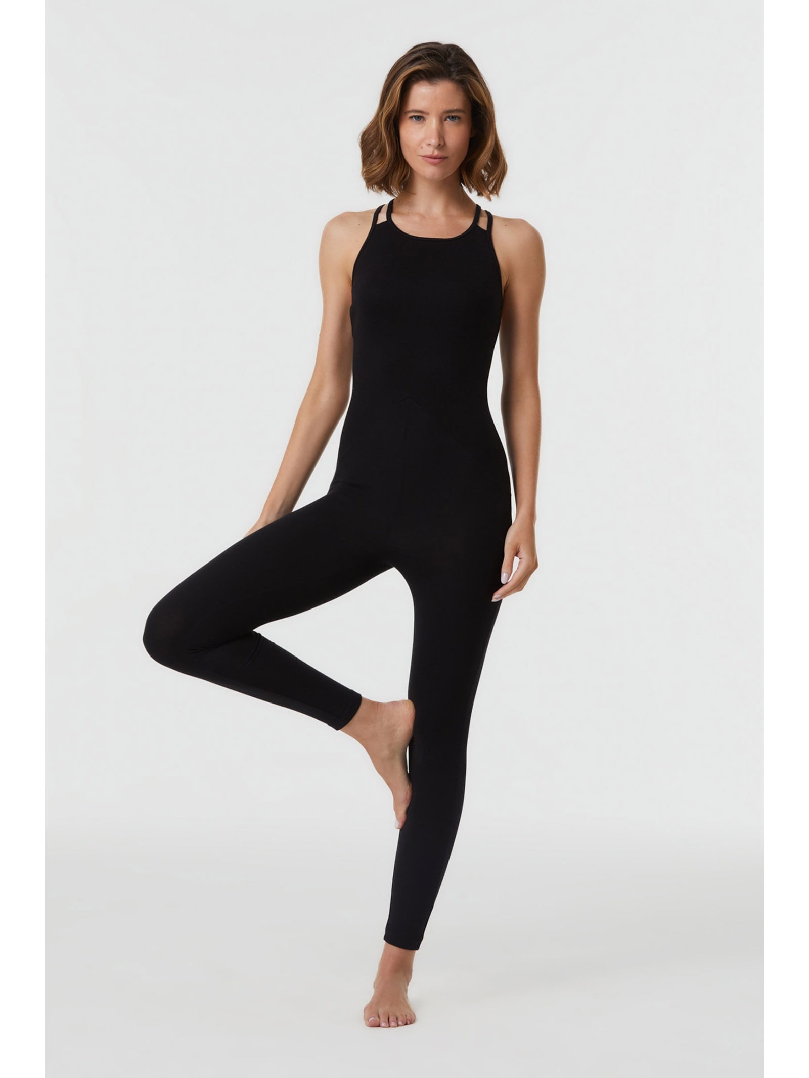 Macacão Yoga Cruzado Preto Algodão Brahma Yogini