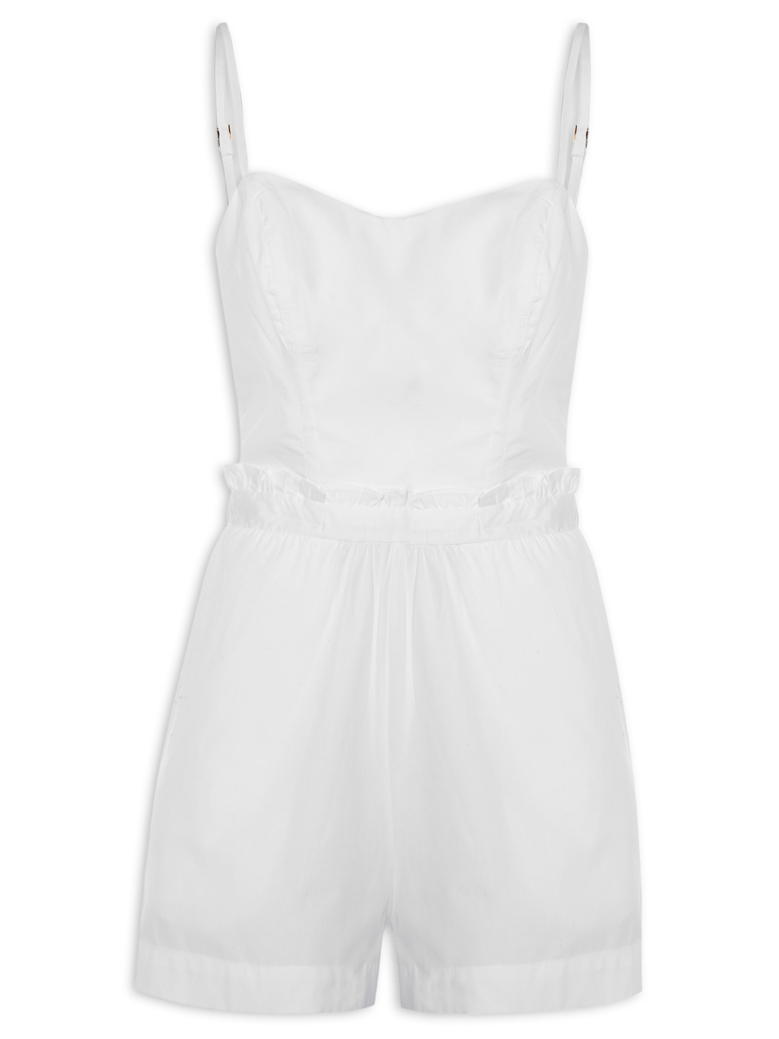 Macaquinho Feminino Algodão Detalhe Cintura Off White Dress To