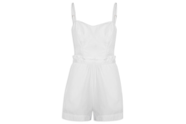 Macaquinho Feminino Algodão Detalhe Cintura - Off White