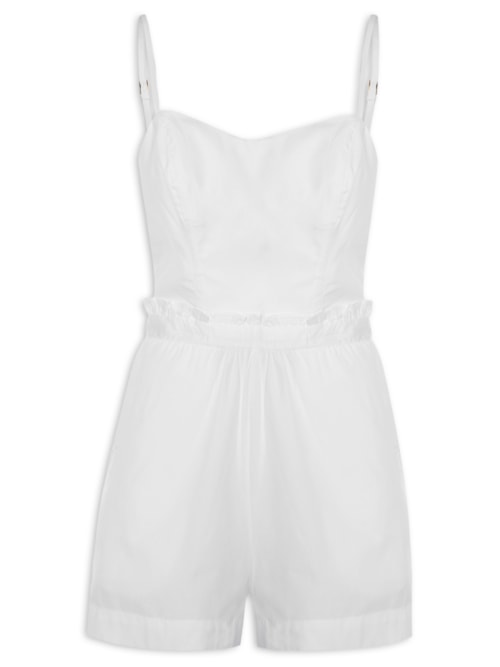 Macaquinho Feminino Algodão Detalhe Cintura - Off White