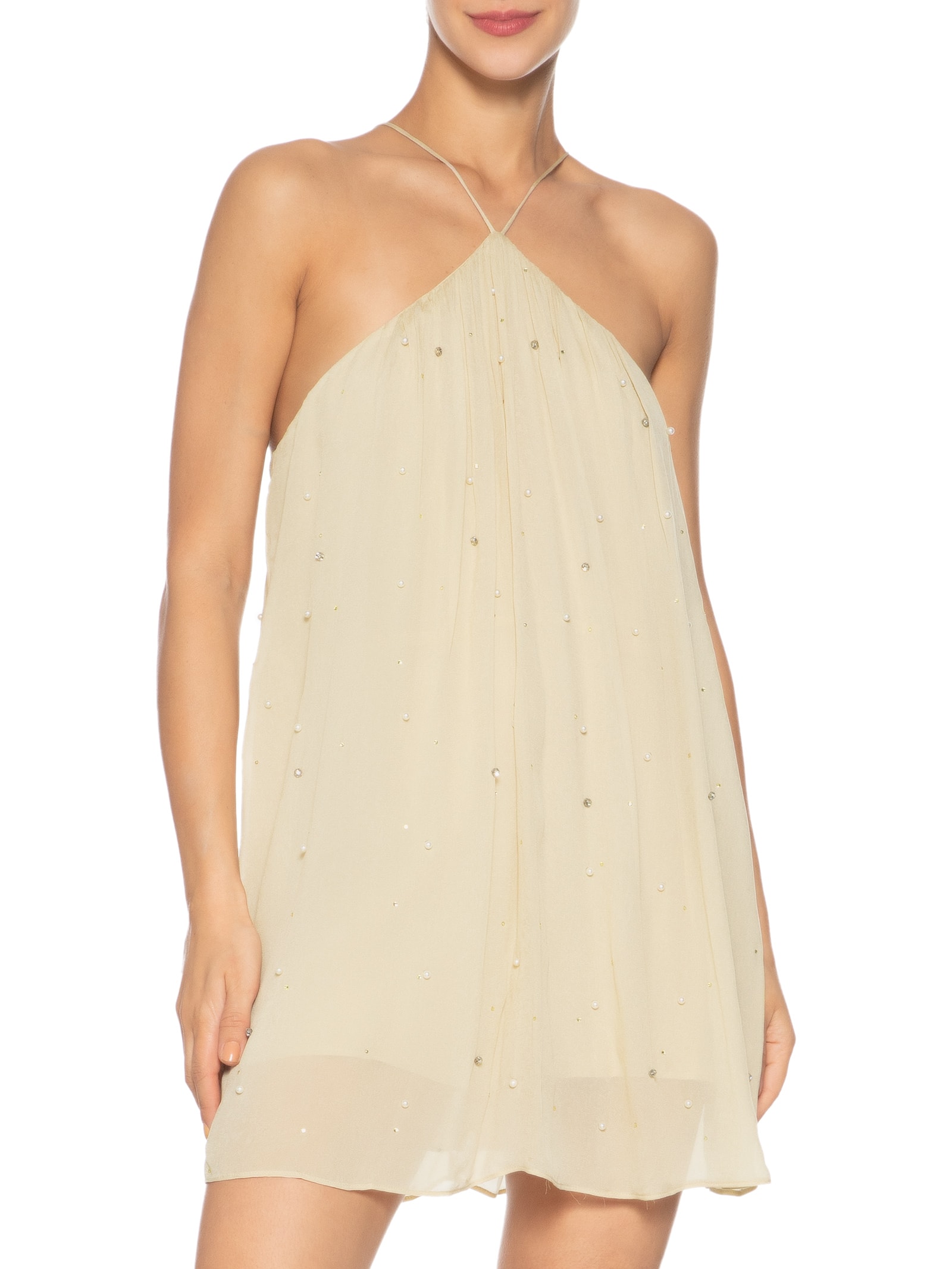 Macaquinho Feminino Com Pérolas e Brilhos Bege Animale