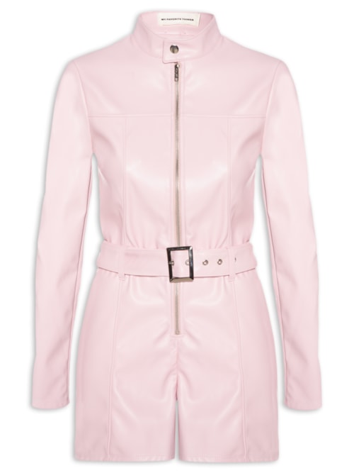 Macaquinho Feminino Curto Com Mangas – Rosa