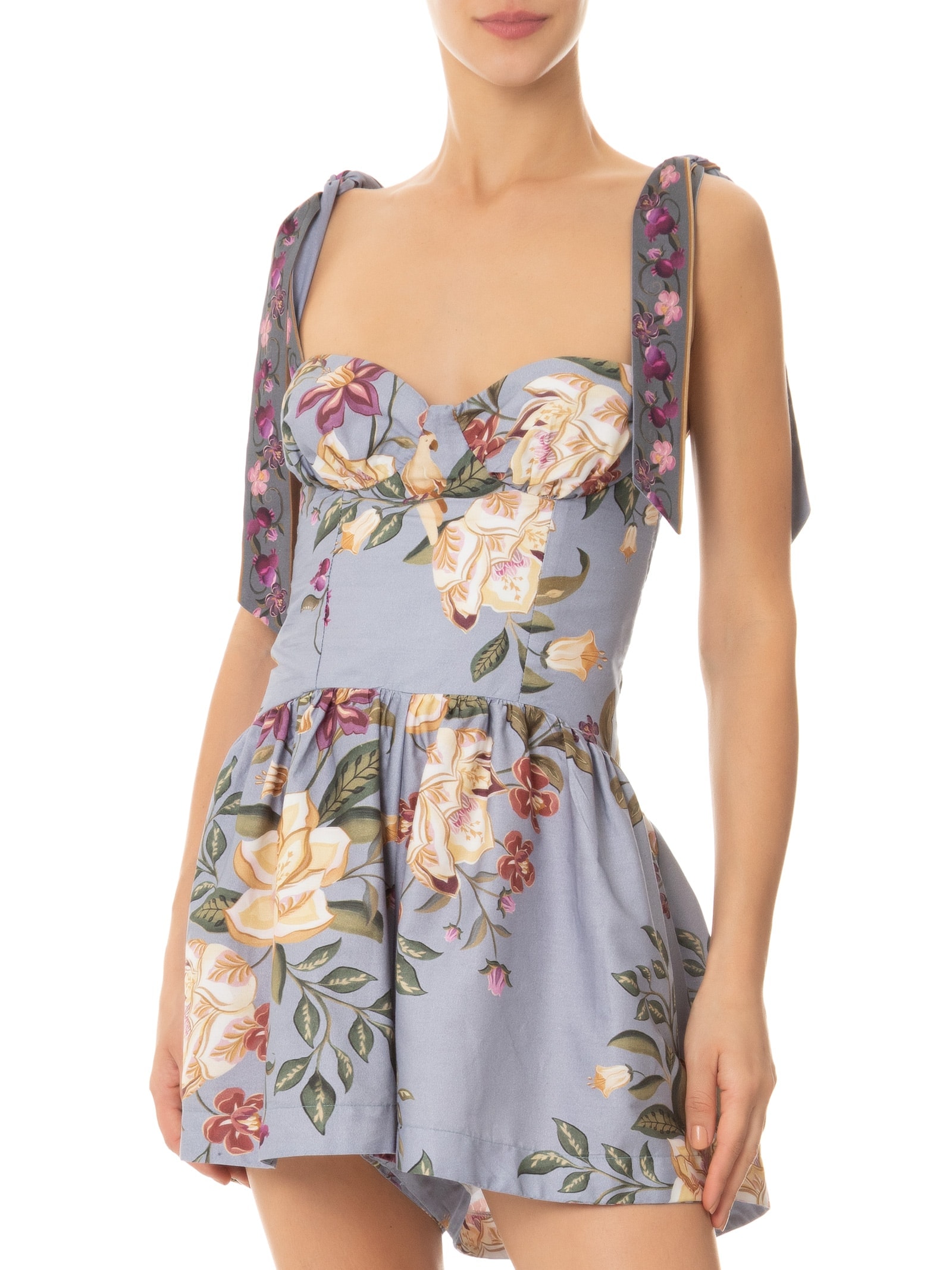 Macaquinho Feminino Curto Floral Beatriz Azul Farm