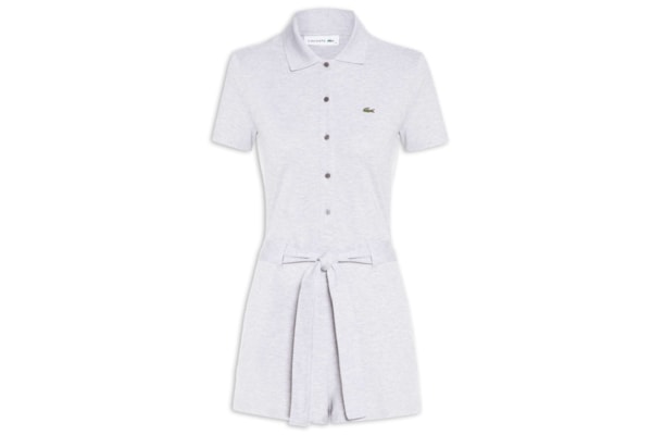 Macaquinho Feminino Em Piqué Stretch Com Gola Polo - Cinza