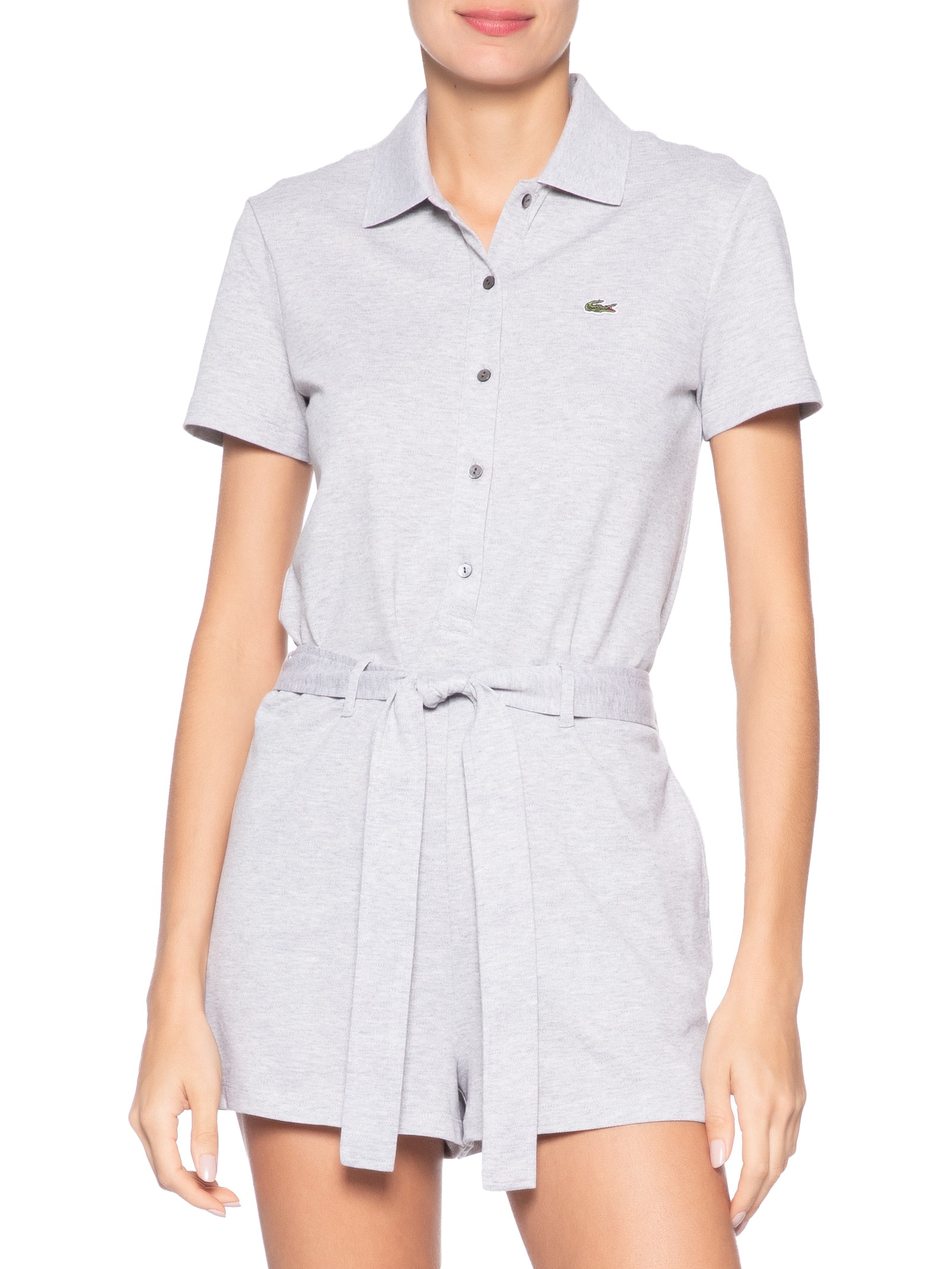 Macaquinho Feminino Em Piqué Stretch Com Gola Polo Cinza Lacoste