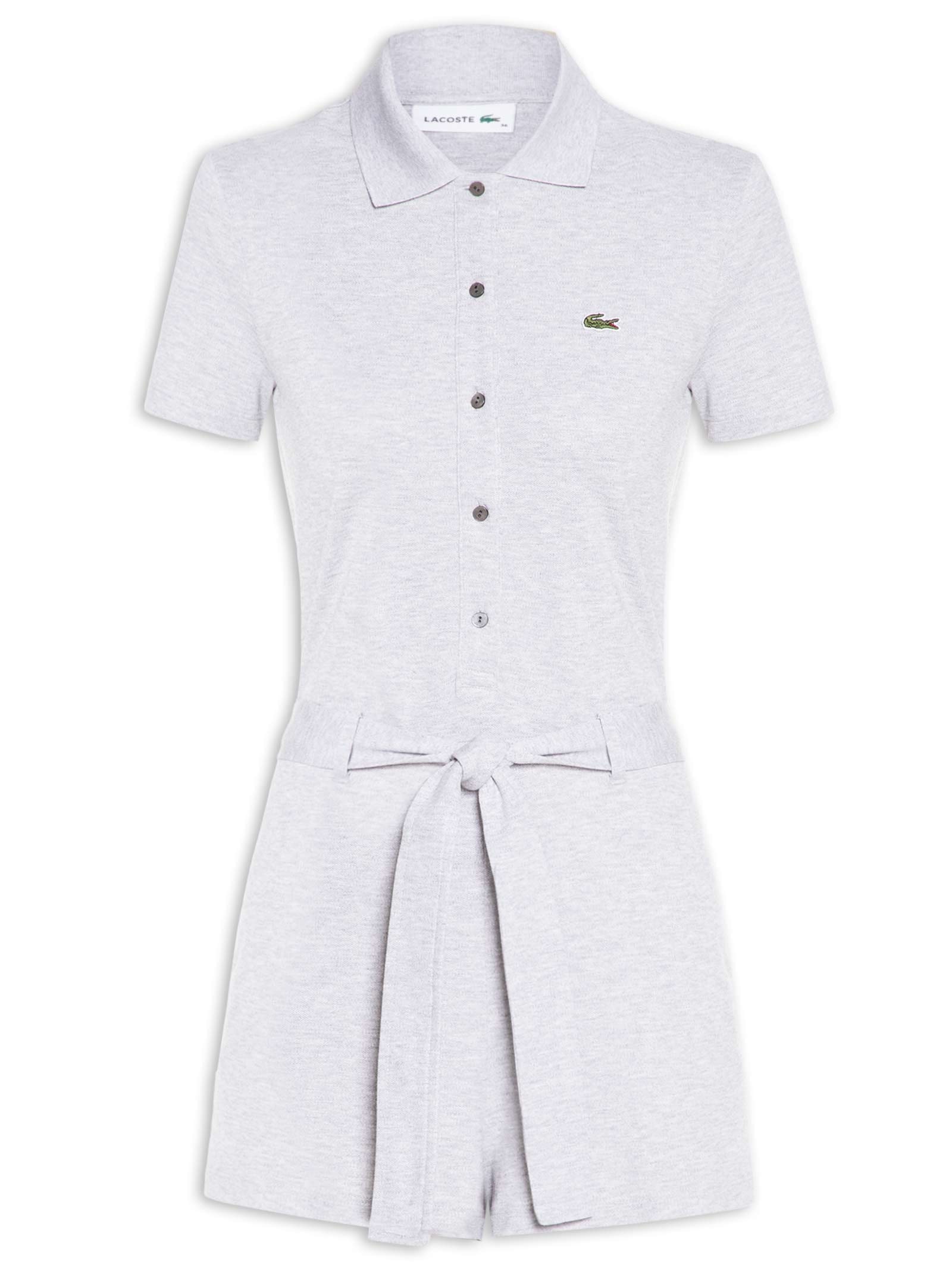 Macaquinho Feminino Em Piqué Stretch Com Gola Polo Cinza Lacoste