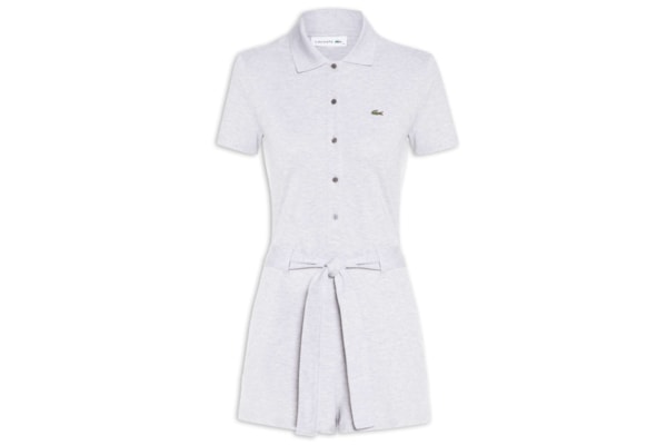 Macaquinho Feminino Em Piqué Stretch Com Gola Polo - Cinza