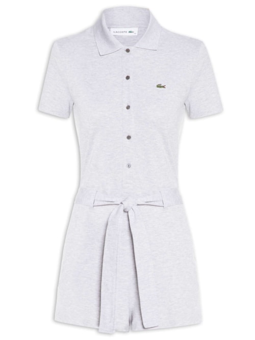 Macaquinho Feminino Em Piqué Stretch Com Gola Polo - Cinza