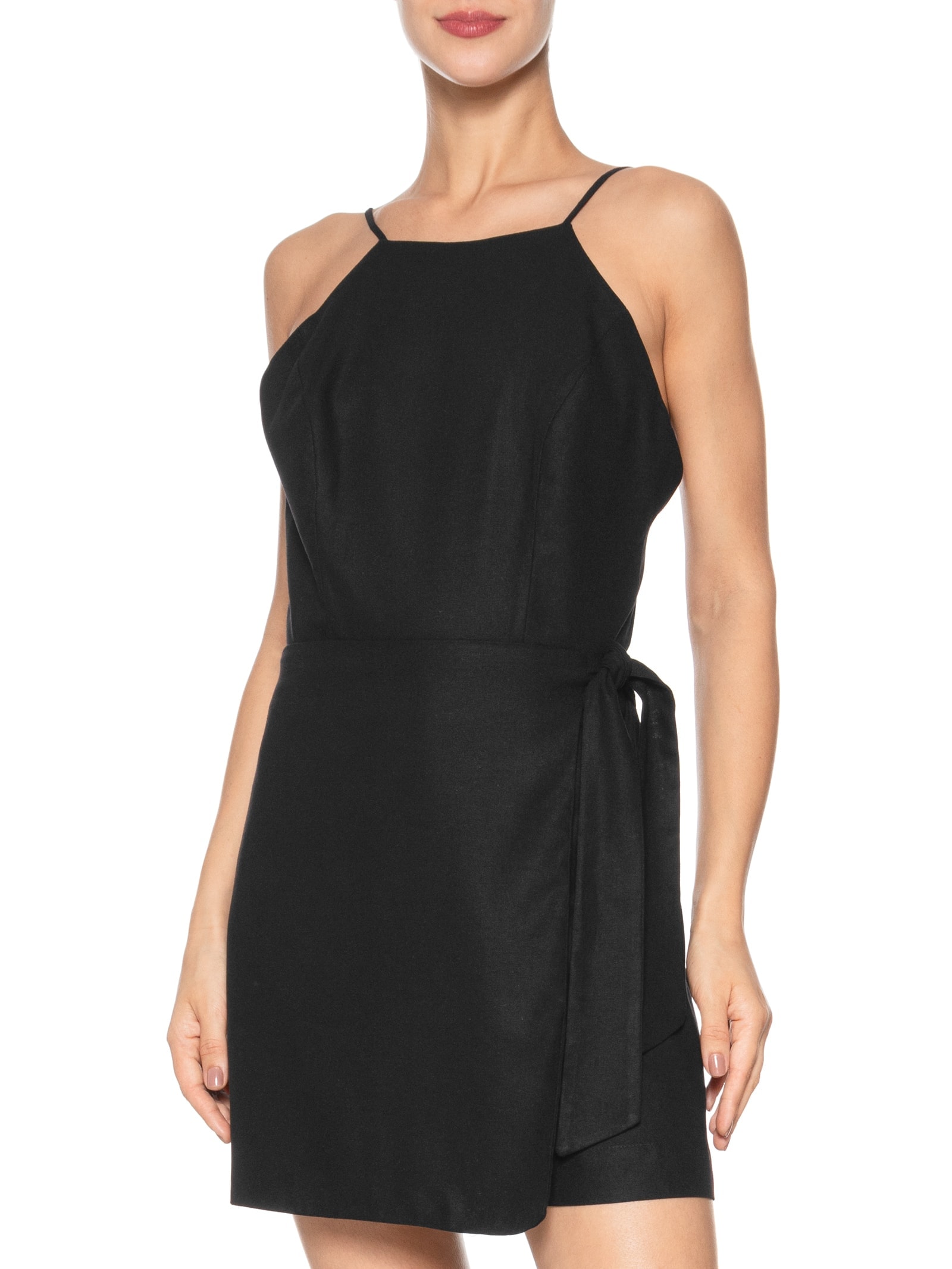 Macaquinho Feminino Linho Amarração Preto Dress To