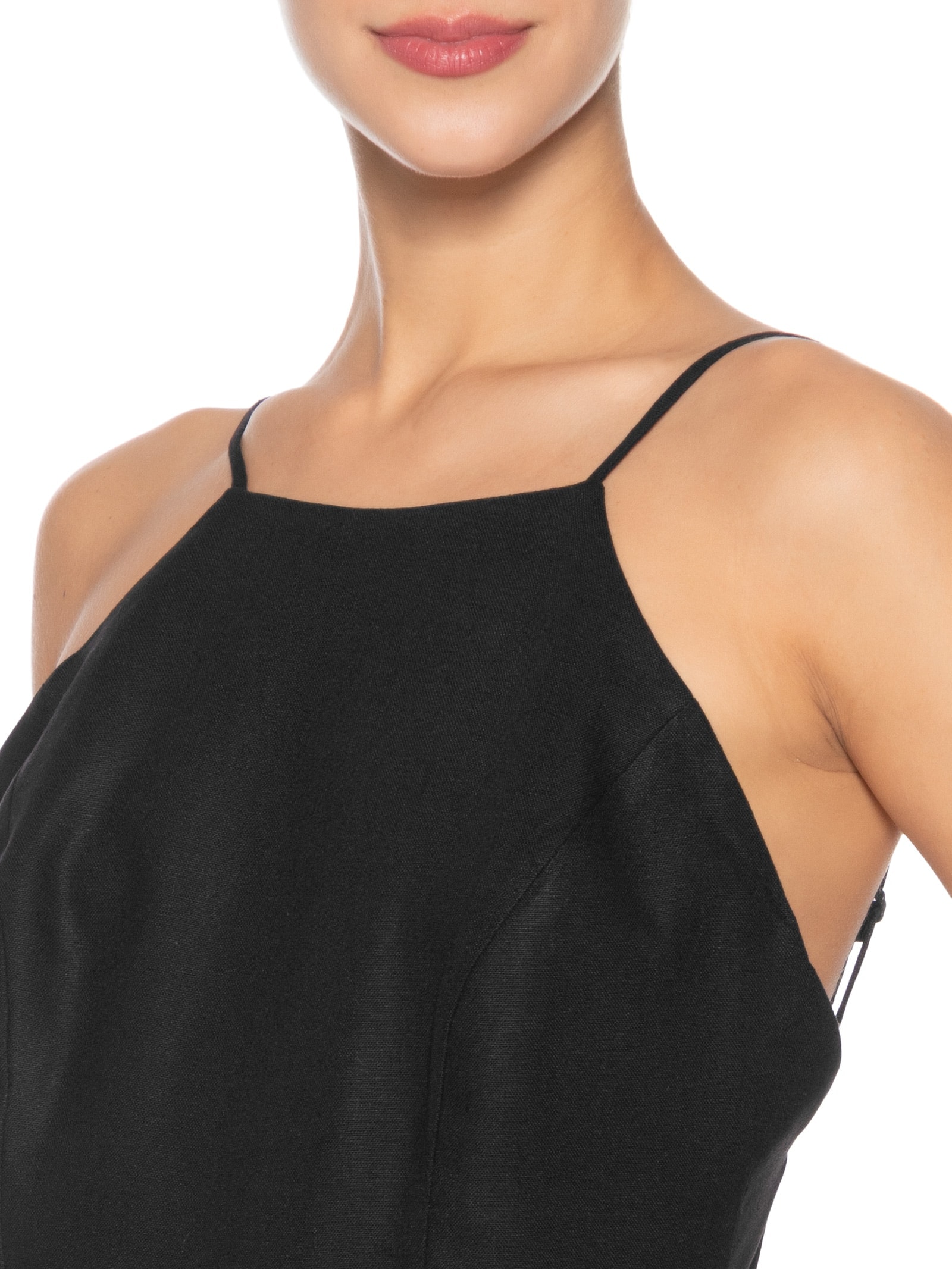 Macaquinho Feminino Linho Amarração Preto Dress To