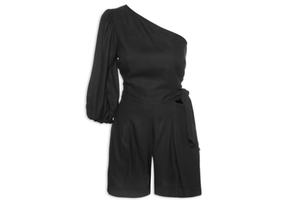 Macaquinho Feminino Linho Ombro Só - Preto 