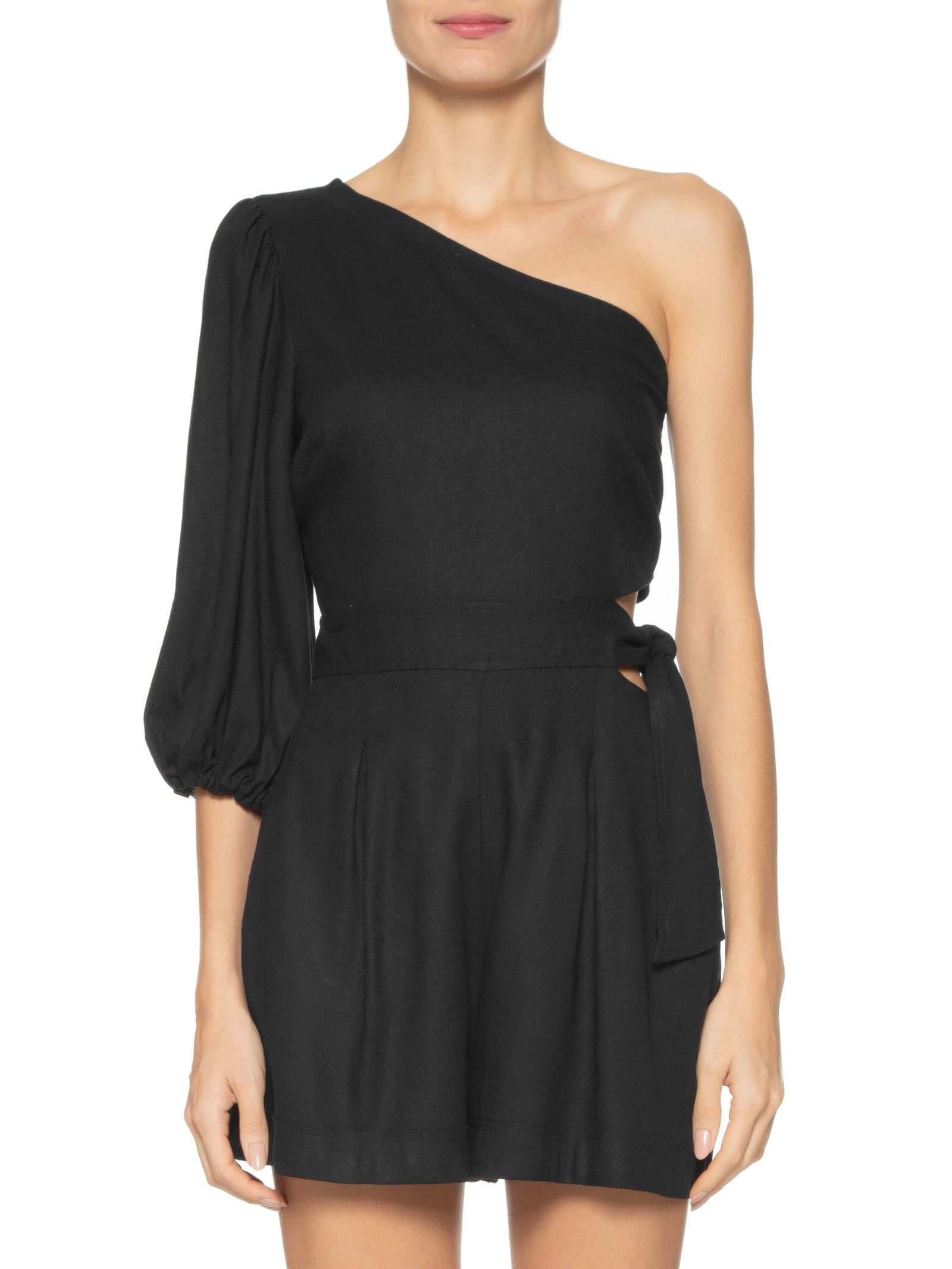 Macaquinho Feminino Linho Ombro Só Preto  Dress To