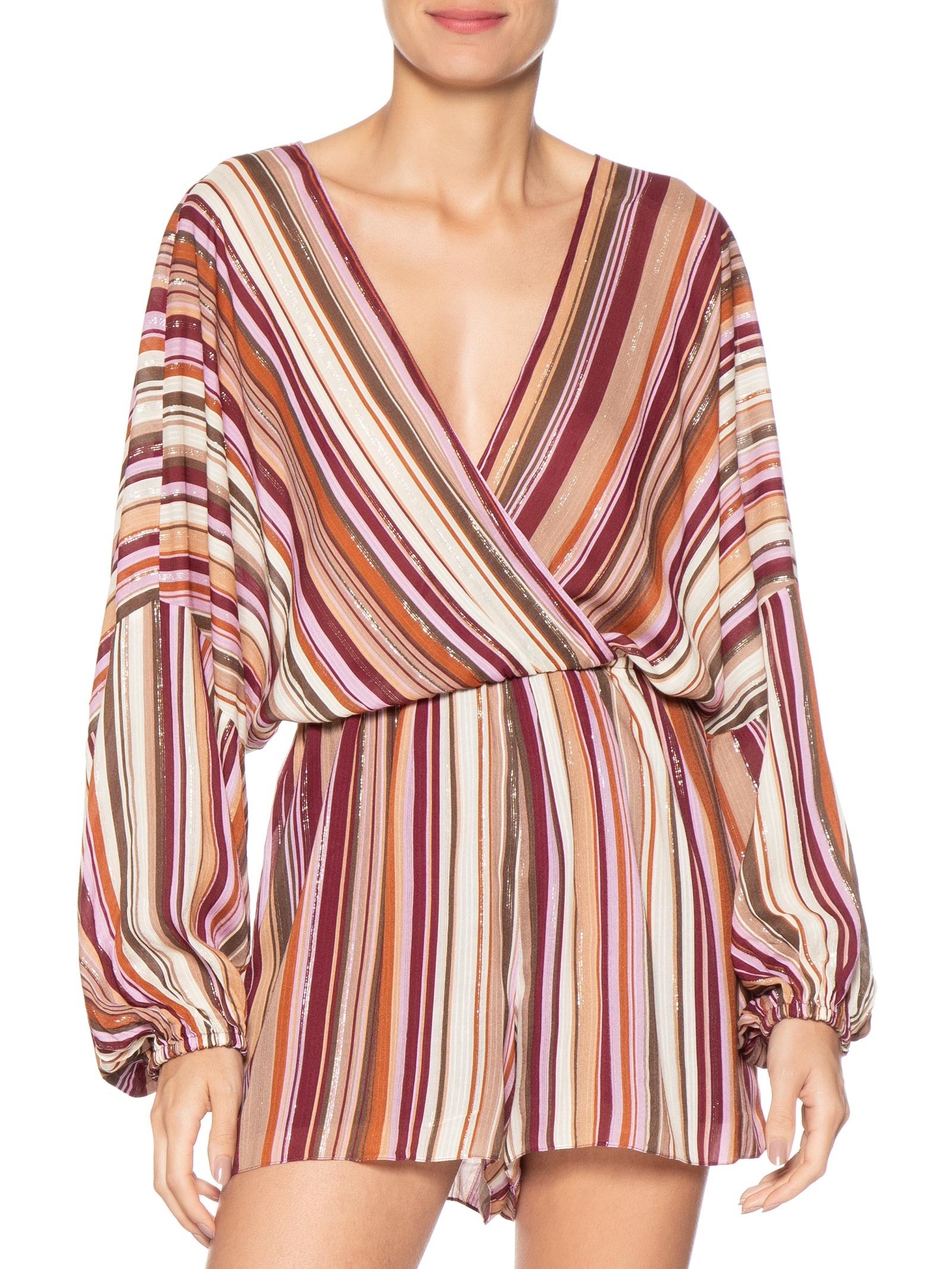 Macaquinho Feminino Luréx Estampa Listra Aurora Rosa Dress To