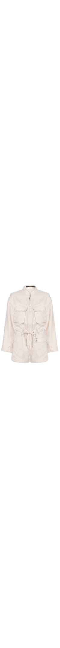 Macaquinho Feminino Manga Longa Com Recorte No Short - Bege