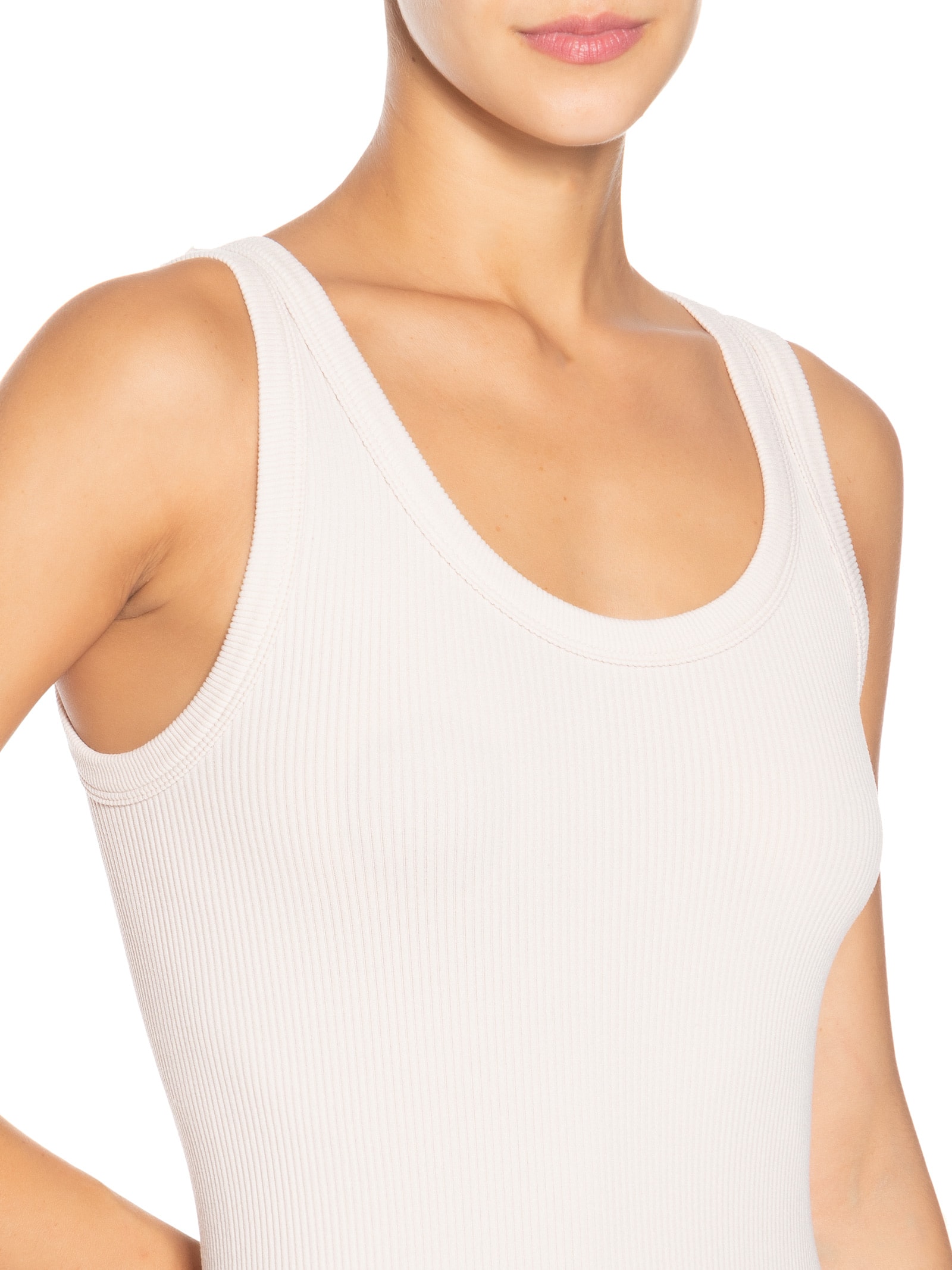 Macaquinho Feminino Poliamida Canelada Off White Basiq