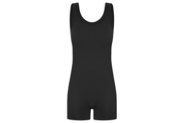 Macaquinho Feminino Poliamida Canelada - Preto