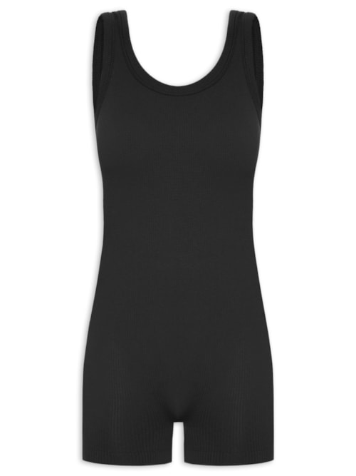 Macaquinho Feminino Poliamida Canelada – Preto