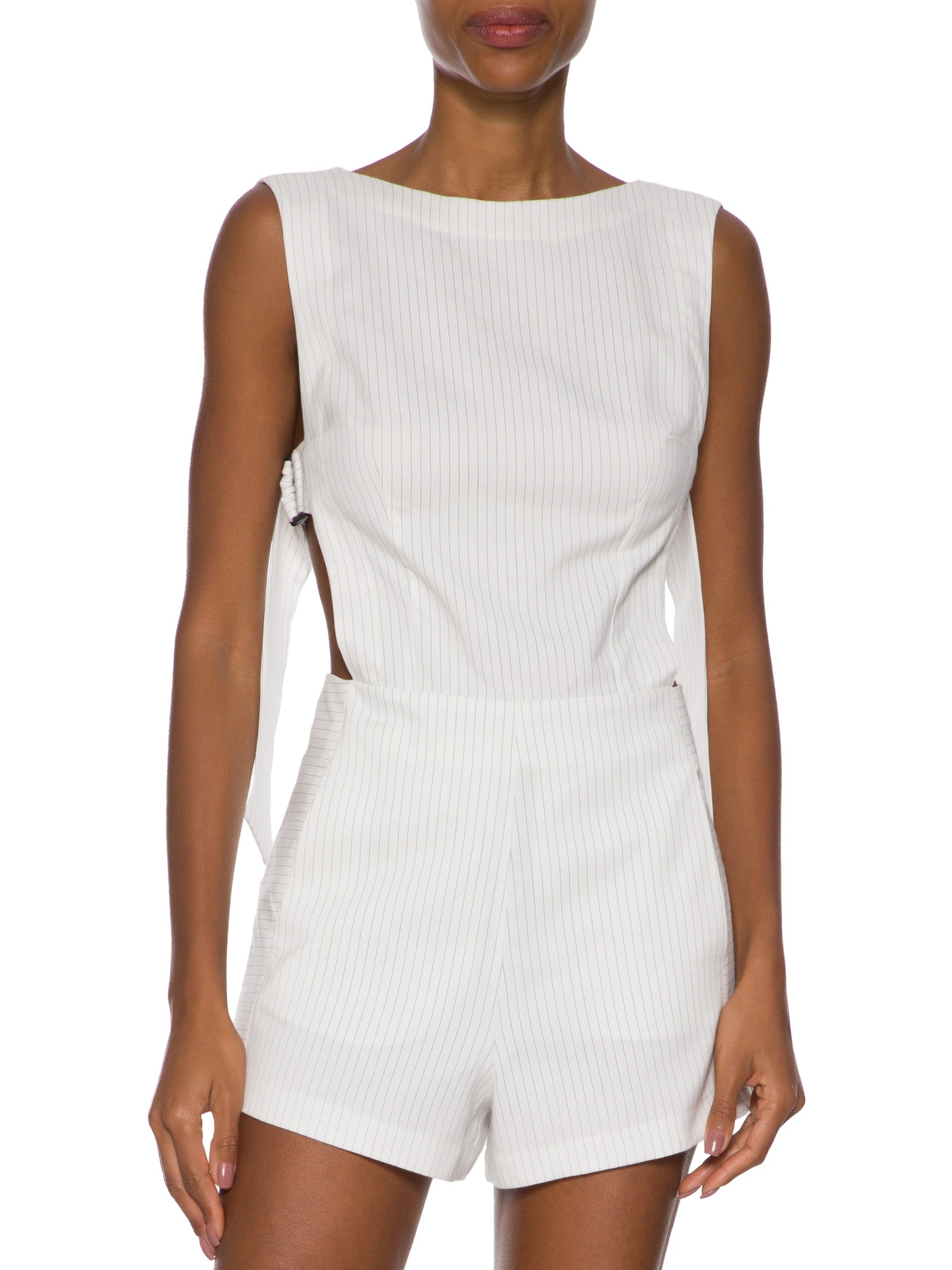 Macaquinho Feminino Risca De Giz Branco Animale Jeans