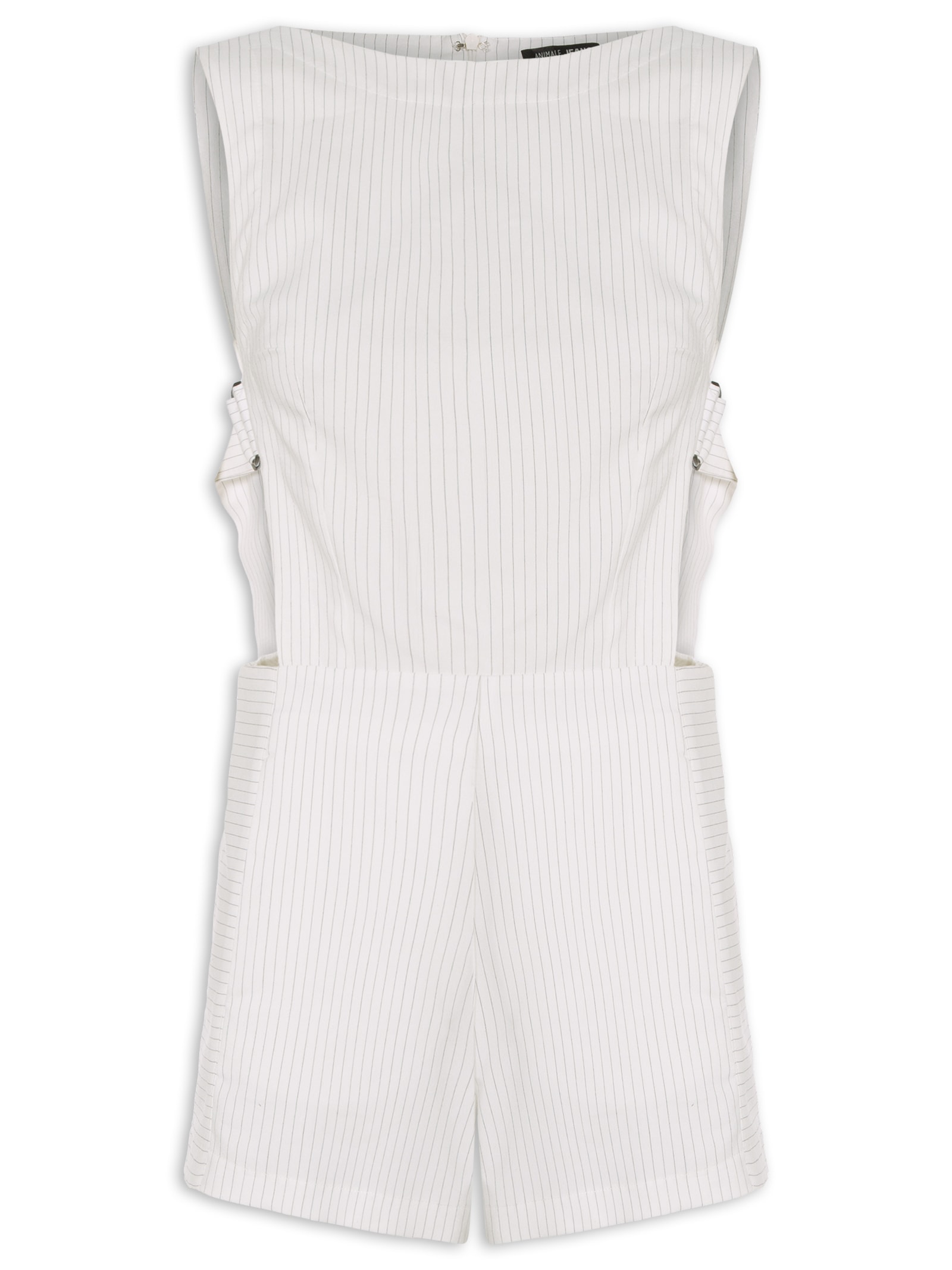 Macaquinho Feminino Risca De Giz Branco Animale Jeans