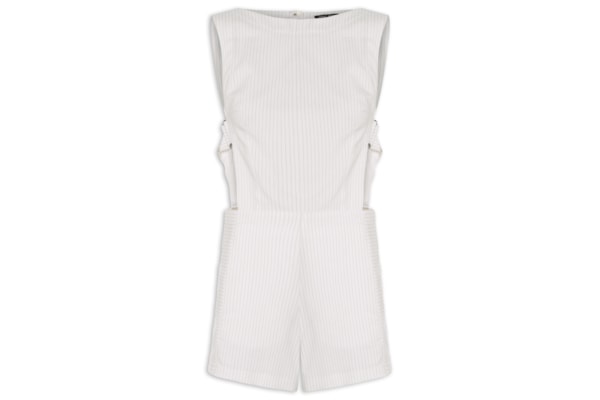 Macaquinho Feminino Risca De Giz - Branco