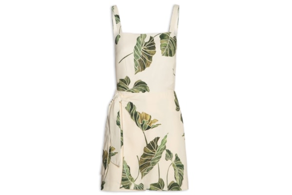 Macaquinho Linho Estampa Folhar - Amarelo