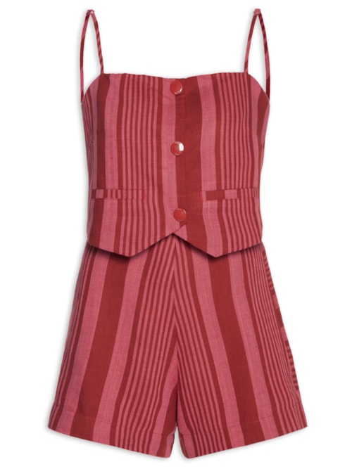 Macaquinho Linho Listrado – Rosa