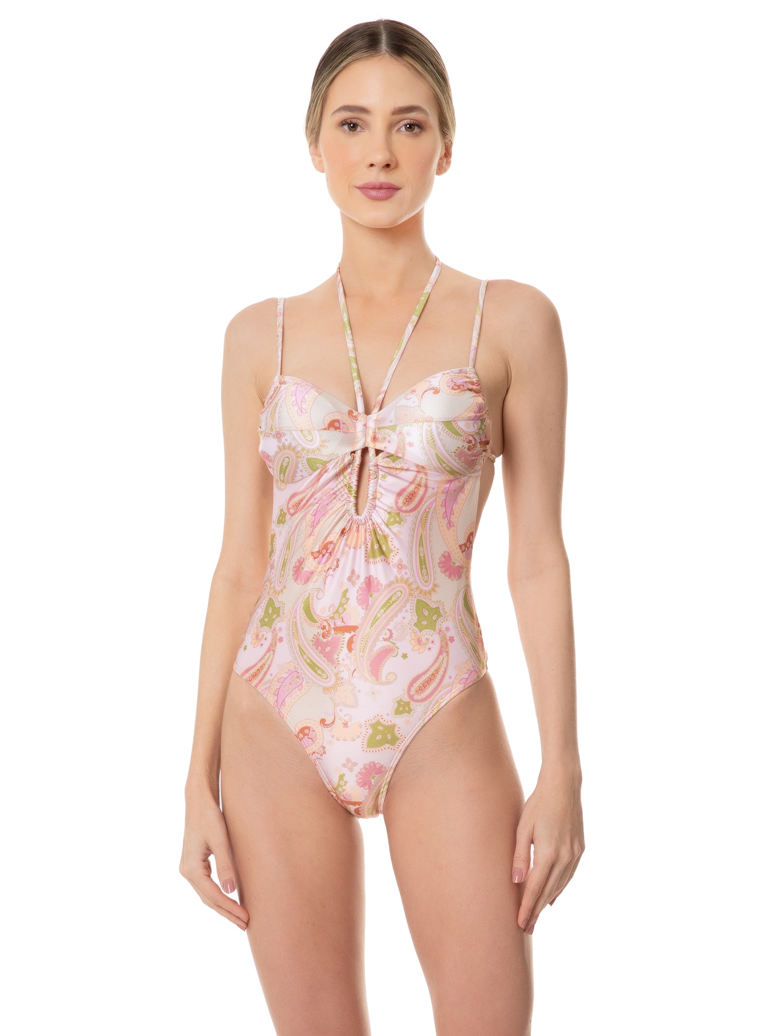 Maiô Arabesco Com Abertura Frontal Rosa Mktbeach