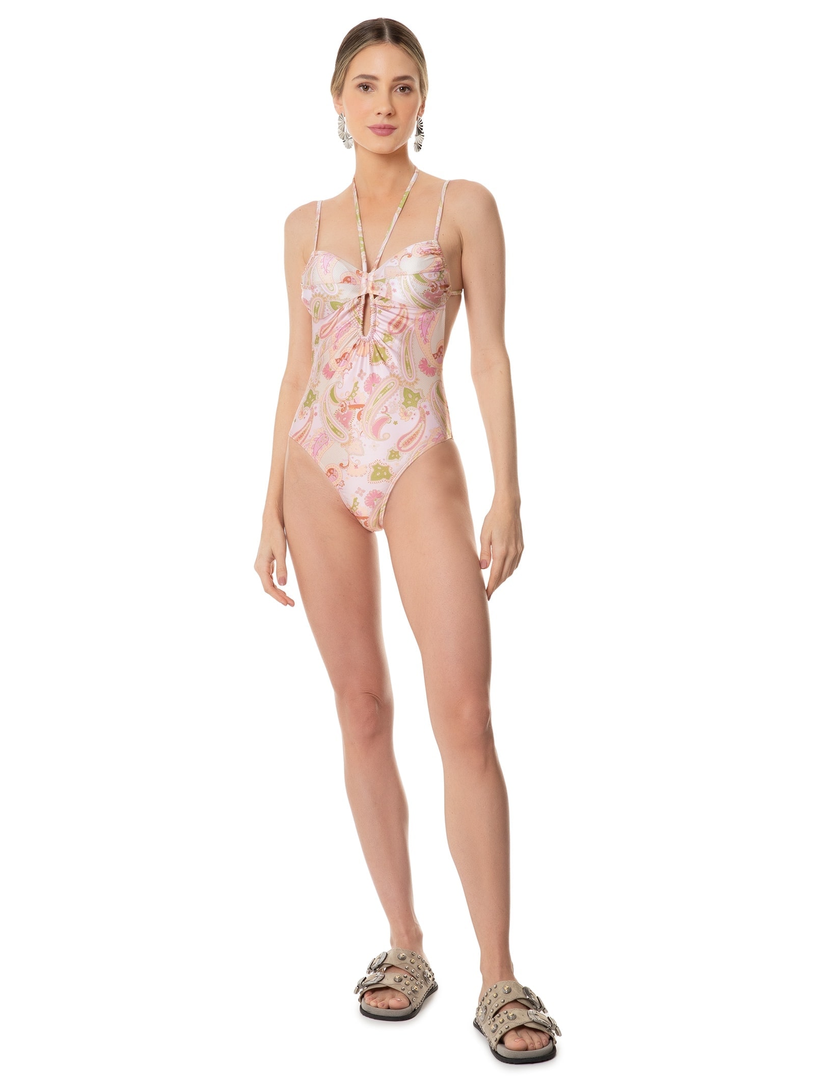 Maiô Arabesco Com Abertura Frontal Rosa Mktbeach