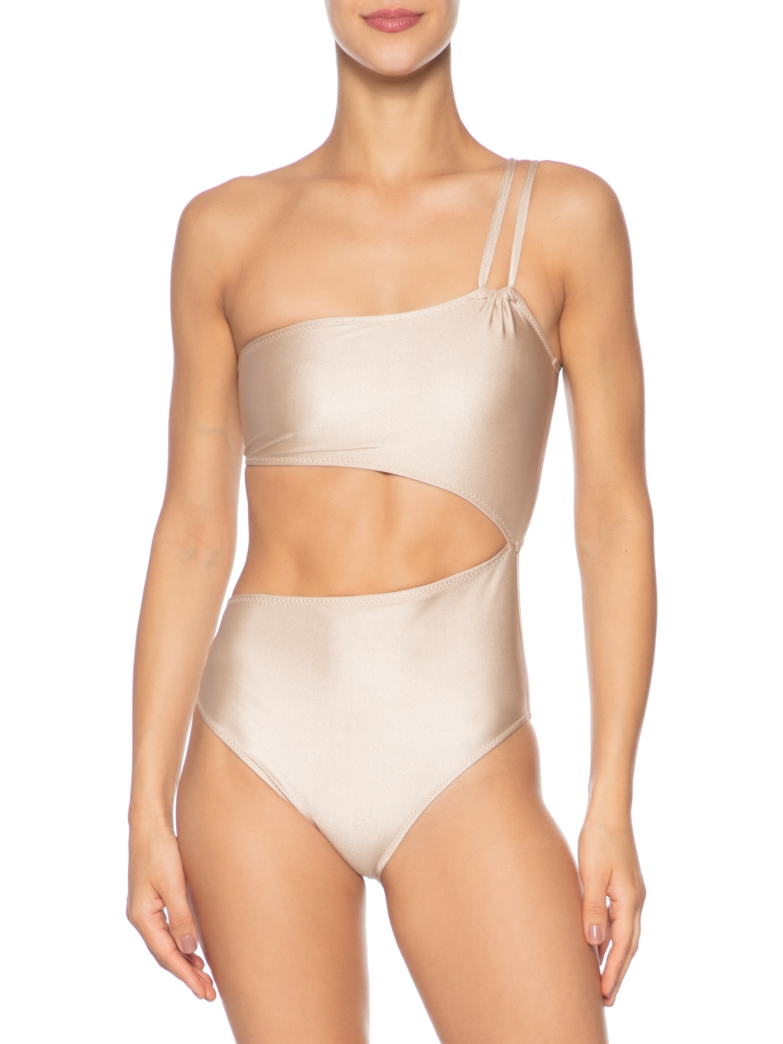 Maiô Assimétrico Com Recortes Bege '2Essential