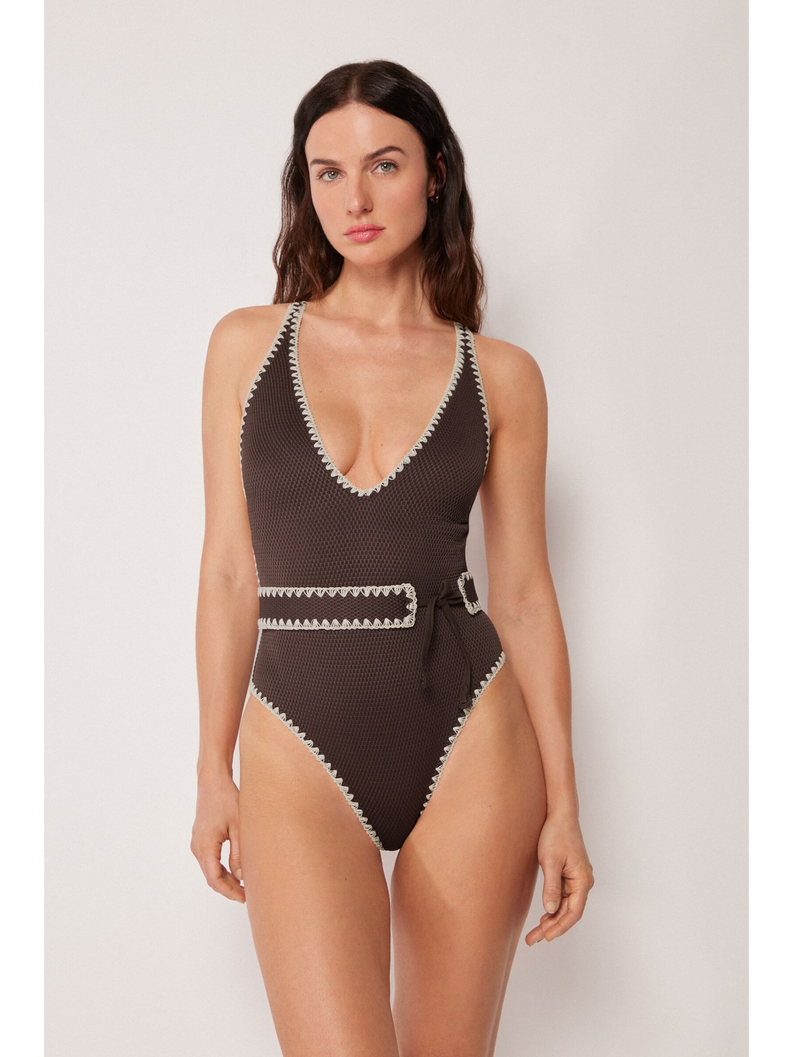 Maiô Bicolor Embroidery Marrom Calzedonia