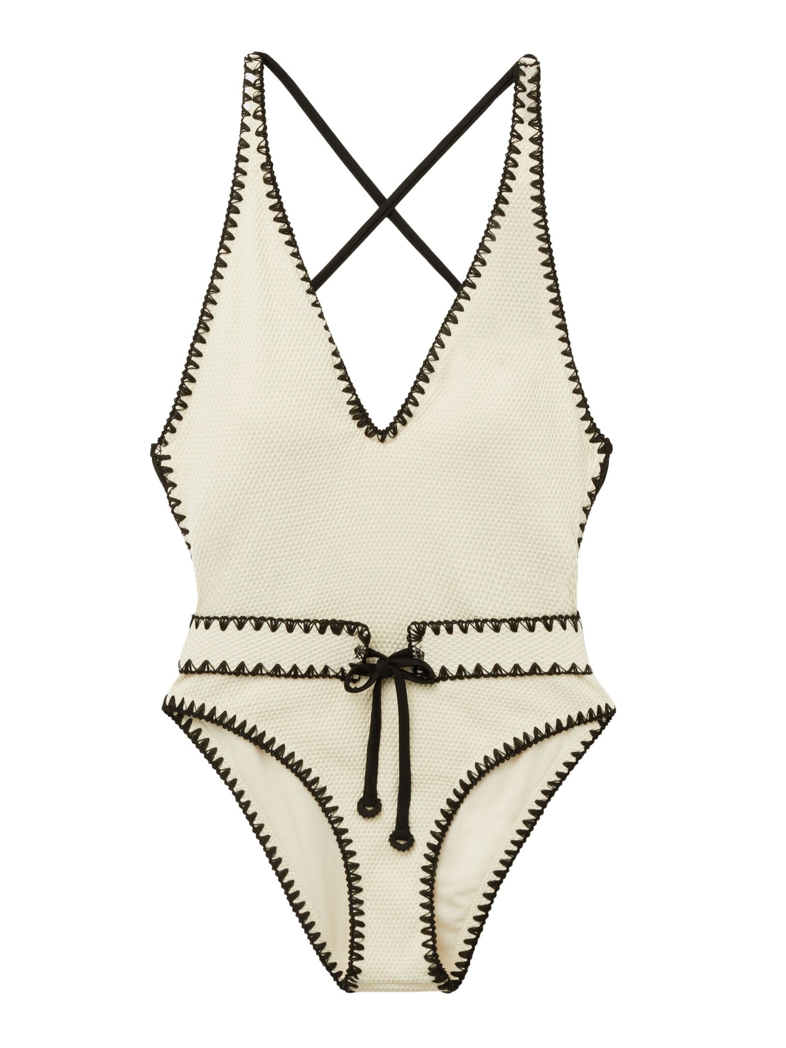Maiô Bicolor Embroidery Off-White Calzedonia