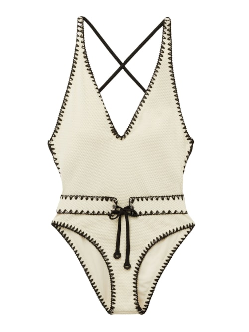 Maiô Bicolor Embroidery - Off-White